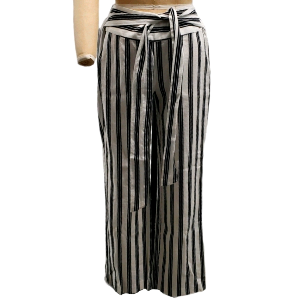 Black & White Wide Leg Linen Pants